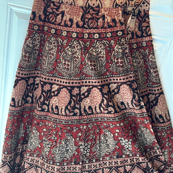MAYA Elephant Lion FINAL PRICE* Wrap Skirt Cotton Tan Orange Black size S/M - Picture 4 of 6